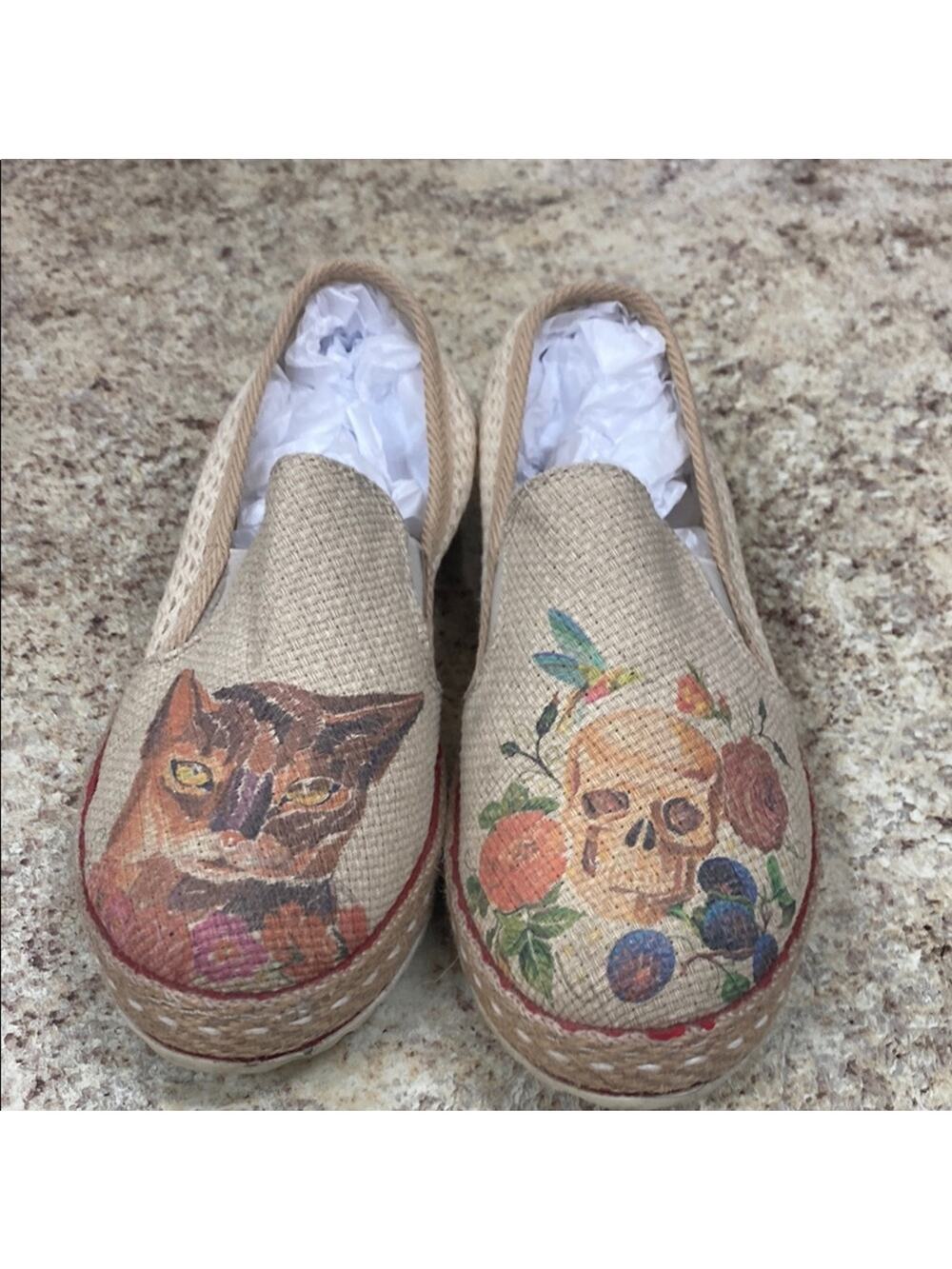 Goby Cat and Skull 38 Print Espadrilles slip on shoes